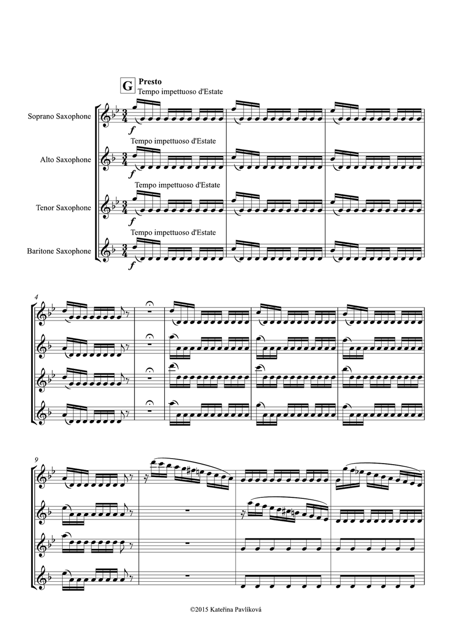 A. Vivaldi: Summer from the Four Seasons for Saxophone Quartet, III. Presto Saxophone Quartet scores gallery preview page 2