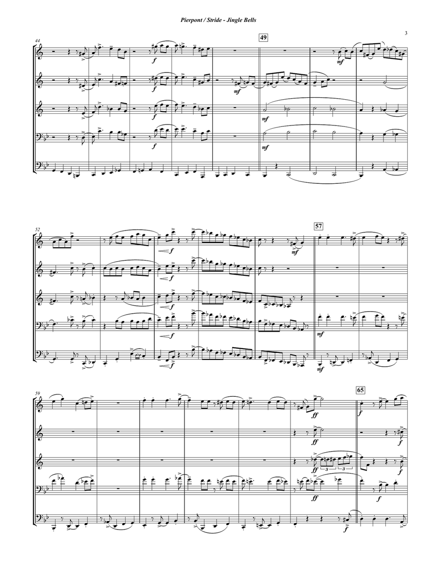 Jingle Bells Creole Style for Brass Quintet Brass Quintet scores gallery preview page 3