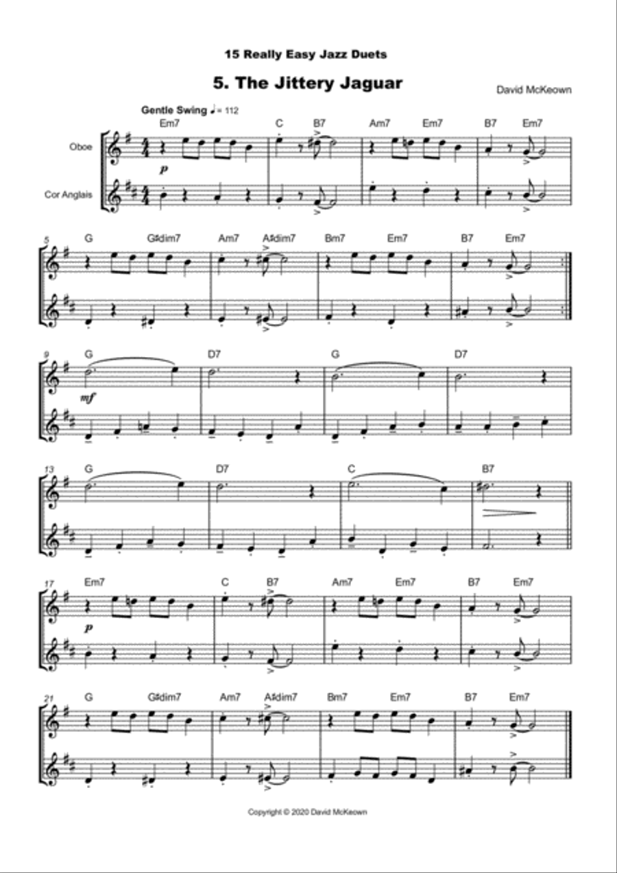 15 Really Easy Jazz Duets for Oboe and Cor Anglais (or English Horn) Duet Woodwind Duet scores gallery preview page 6