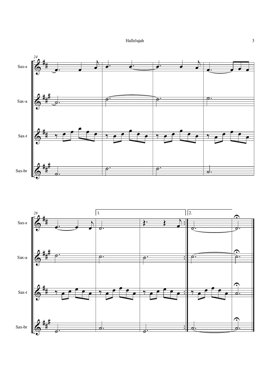 Hallelujah Saxophone Quartet scores gallery preview page 3