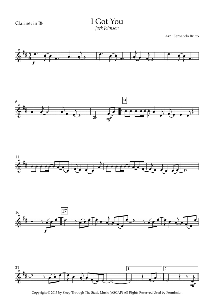 I Got You Clarinet Solo scores gallery preview page 1