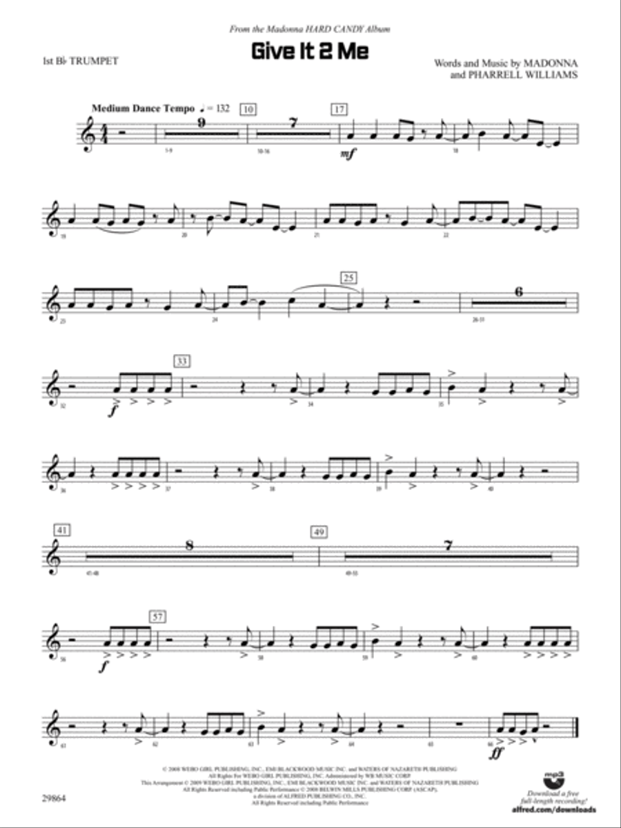 Give It 2 Me: 1st B-flat Trumpet Concert Band scores gallery preview page 1
