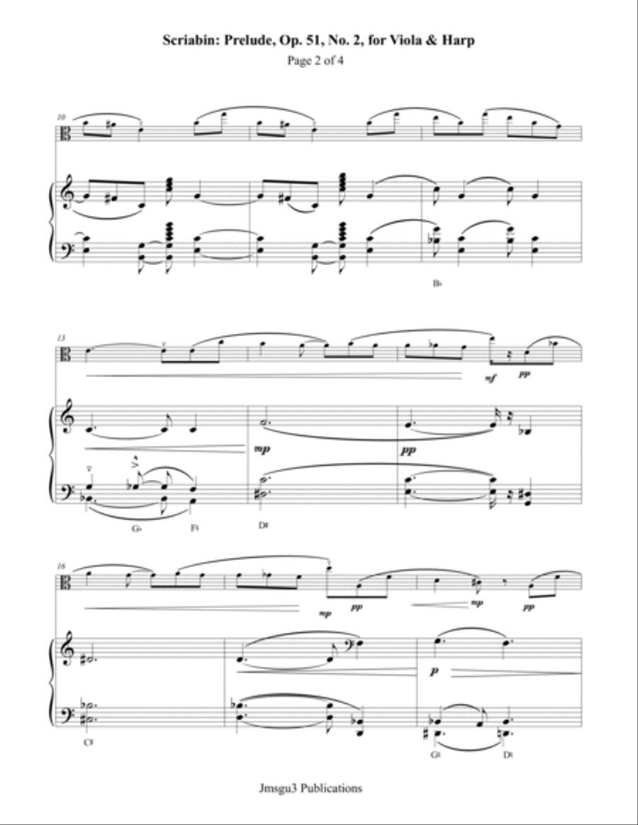 Scriabin: Prelude, Op. 51, No. 2 for Viola & Harp Chamber Music scores gallery preview page 2