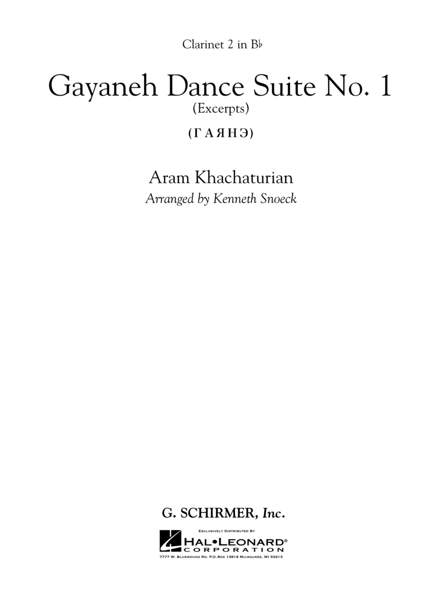 Gayenah Dance Suite No. 1 (Excerpts) (arr. Kenneth Snoeck) - Bb Clarinet 2 Concert Band scores gallery preview page 1