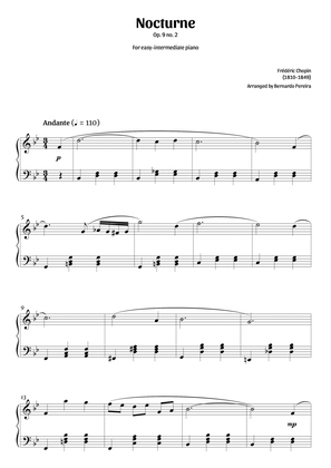 Nocturne Op. 9 no. 2 (easy-intermediate piano in B♭ major – clean sheet music)