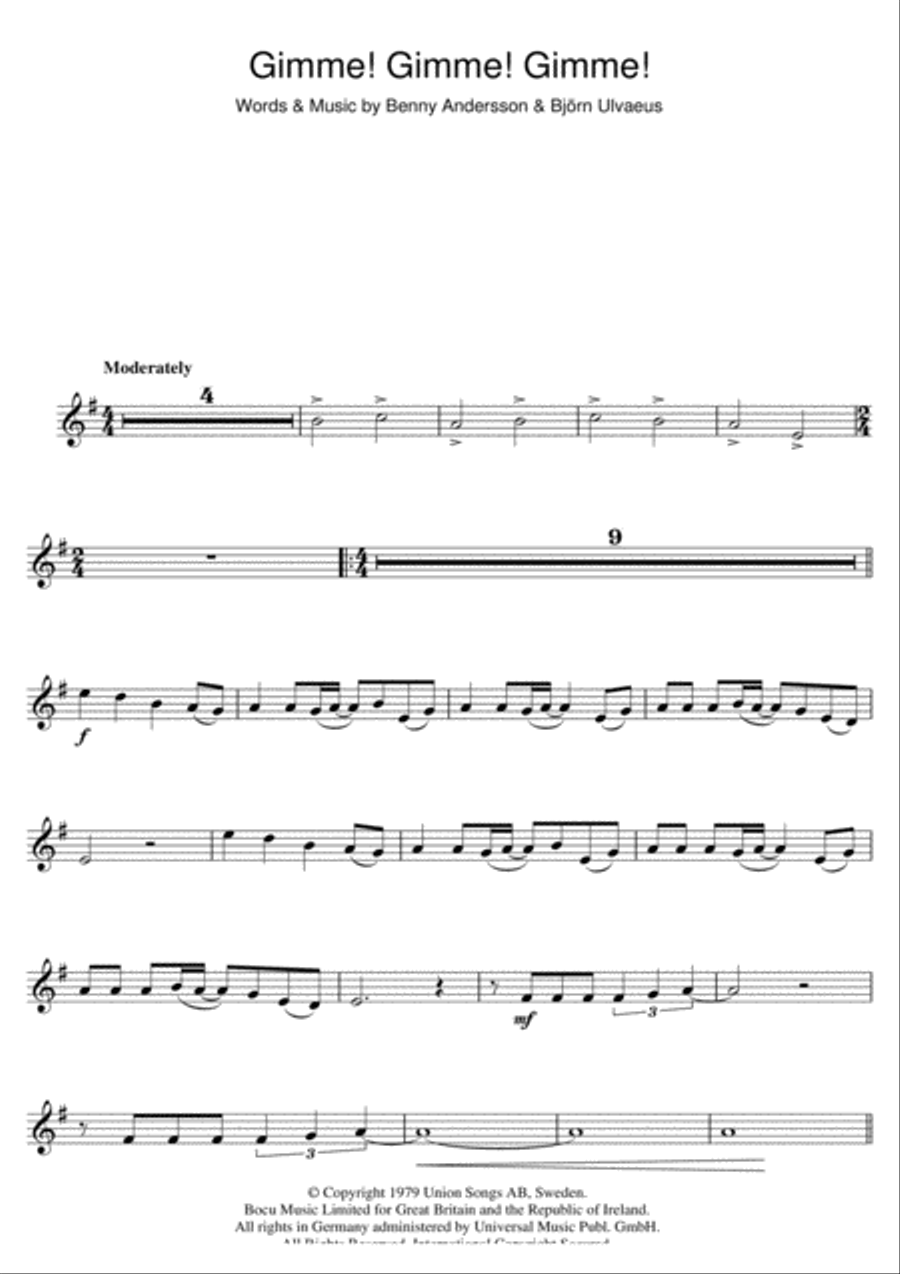 Gimme! Gimme! Gimme! (A Man After Midnight) Clarinet Solo scores gallery preview page 1