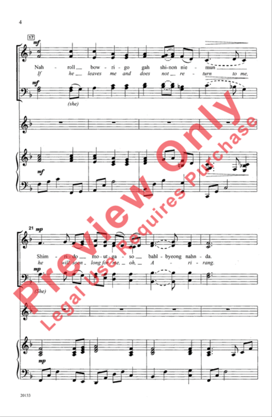 Arirang (Korean Folk Song) 4-Part scores gallery preview page 4