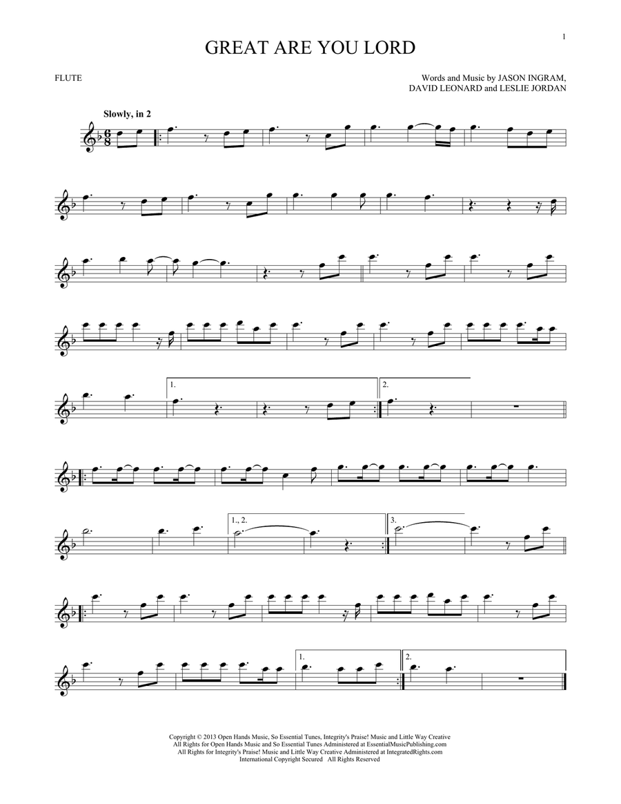 Great Are You Lord Flute Solo scores gallery preview page 1