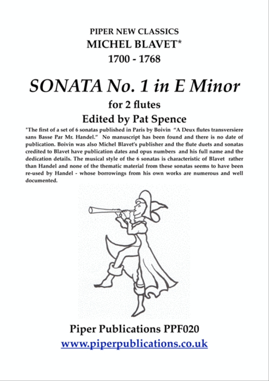 BLAVET SONATA No. 1 in E minor for 2 flutes Flute Duet scores gallery preview page 1