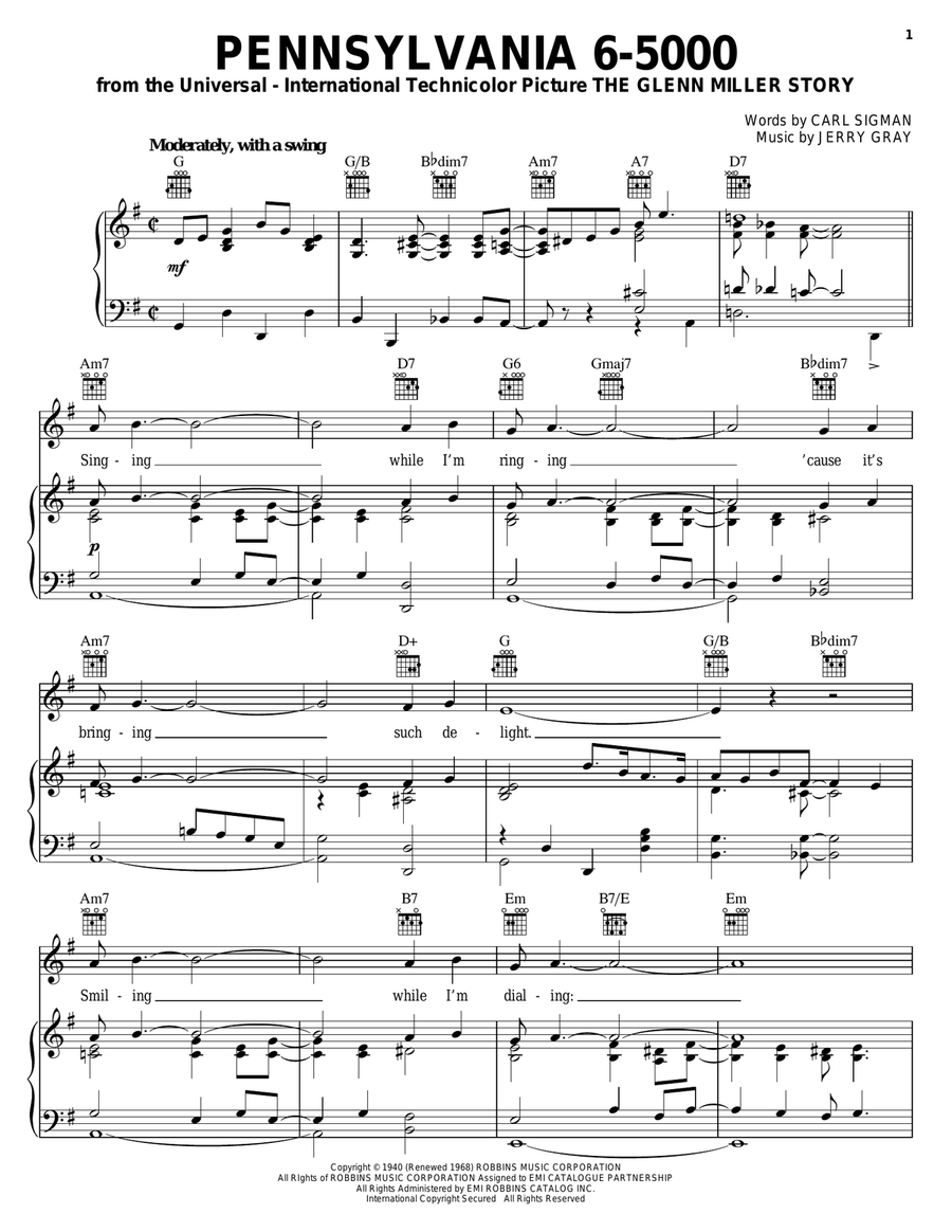 Pennsylvania 6-5000 Piano, Vocal, Guitar scores gallery preview page 1