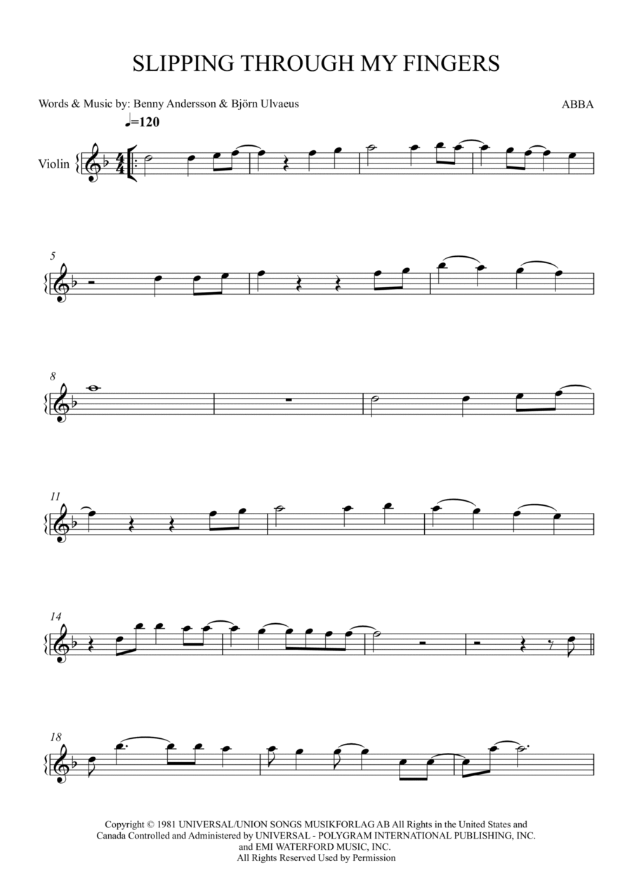 Slipping Through My Fingers Violin Solo scores gallery preview page 1
