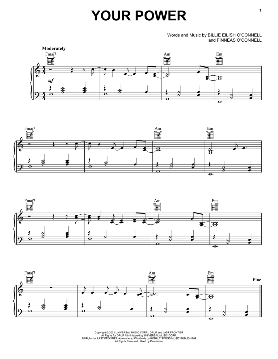 Your Power Your Power Piano, Vocal, Guitar scores gallery preview page 1