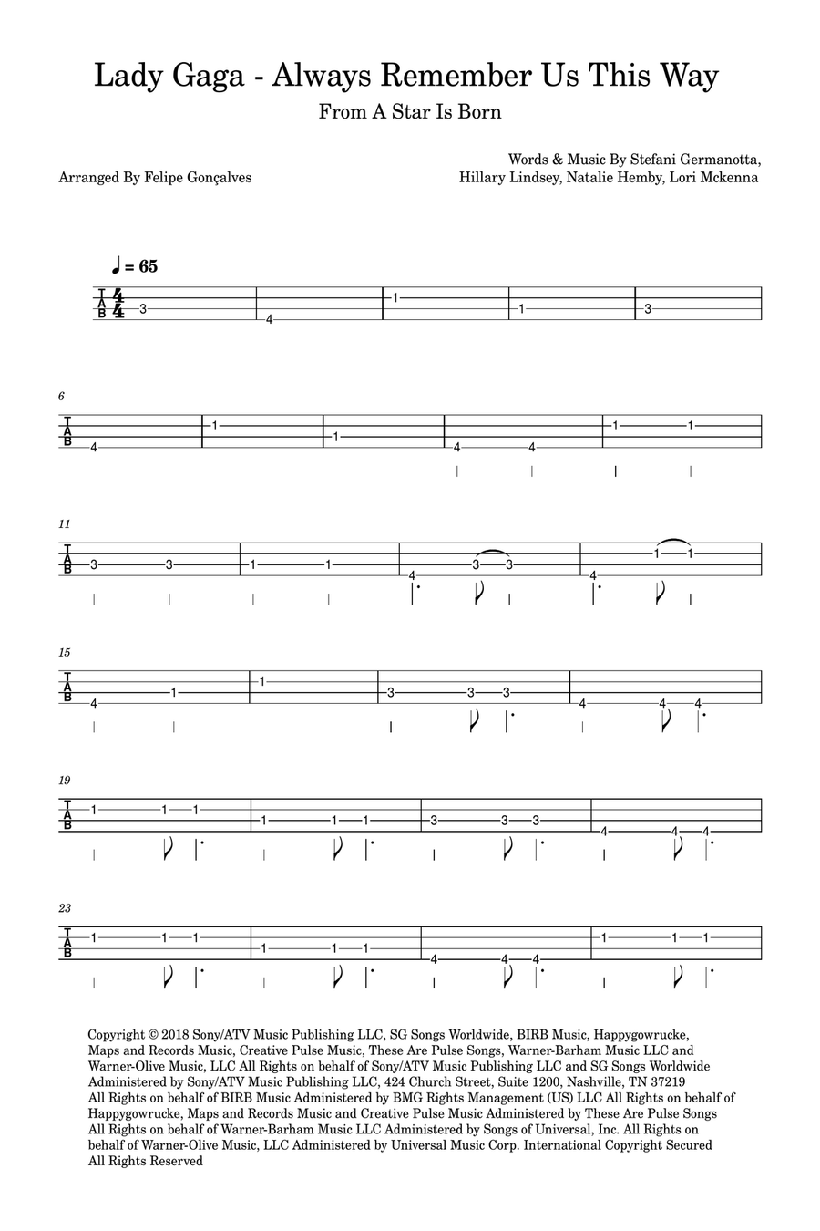 Always Remember Us This Way Acoustic Guitar scores gallery preview page 1