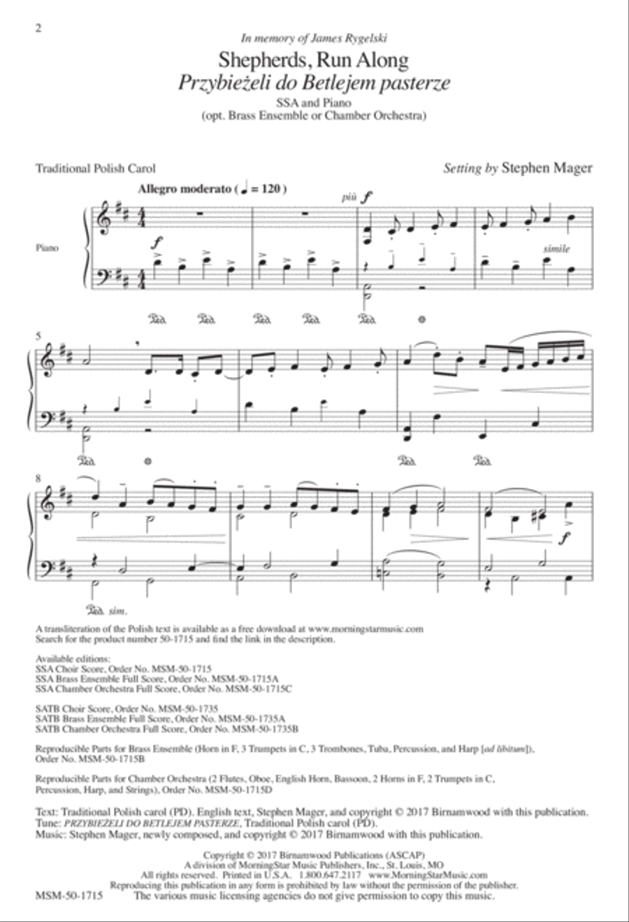 Shepherds, Run Along/Przybieżeli do Betlejem pasterze (Downloadable Choral Score)