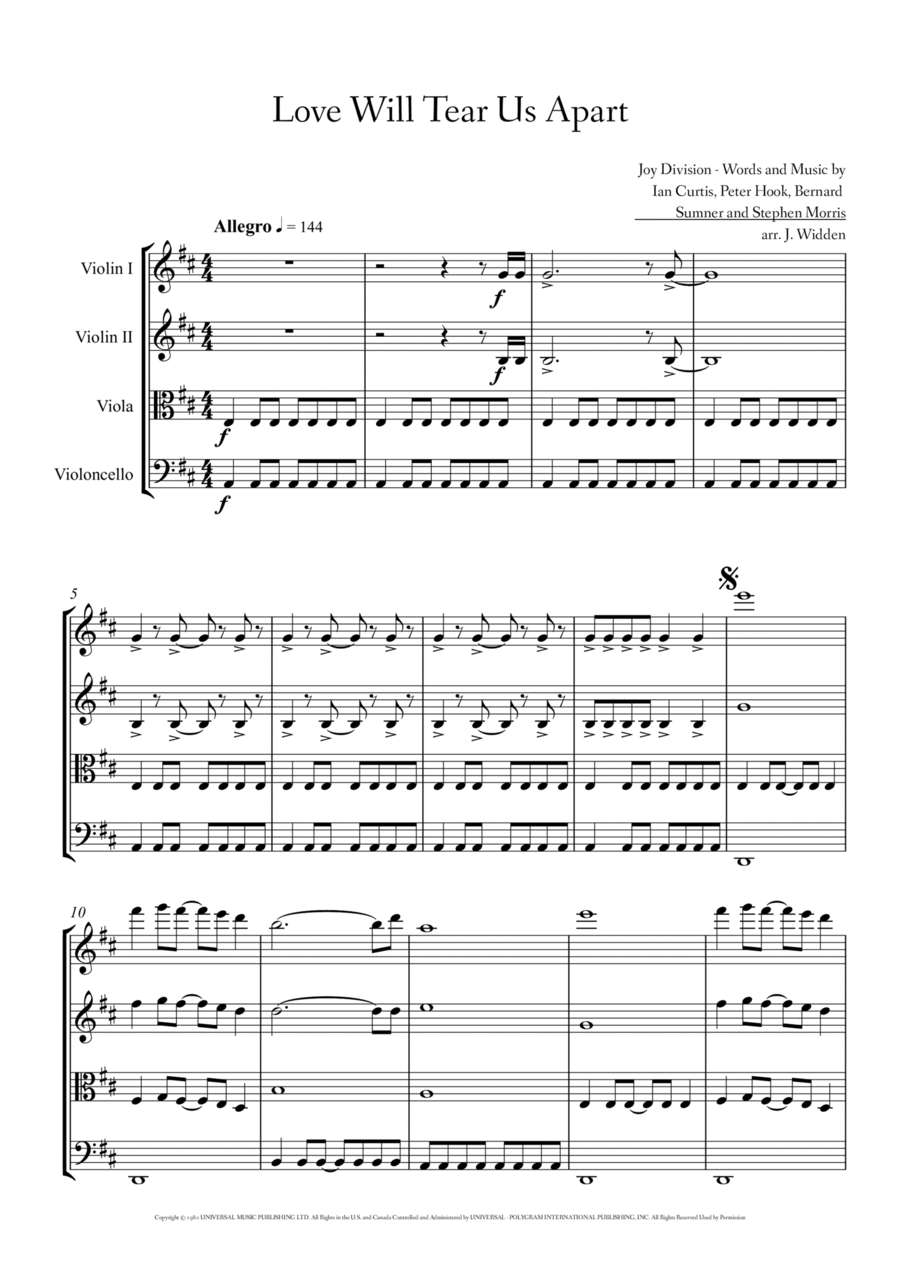 Love Will Tear Us Apart Love Will Tear Us Apart String Quartet scores gallery preview page 1
