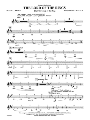 Book cover for The Lord of the Rings: The Fellowship of the Ring, Concert Medley from: B-flat Bass Clarinet