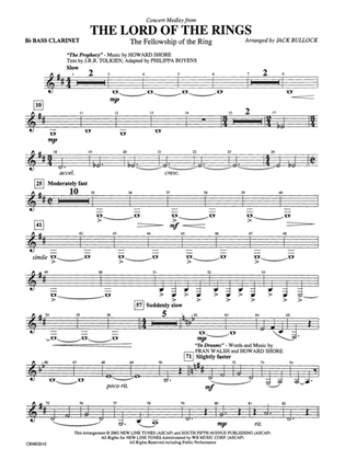 The Lord of the Rings: The Fellowship of the Ring, Concert Medley from: B-flat Bass Clarinet
