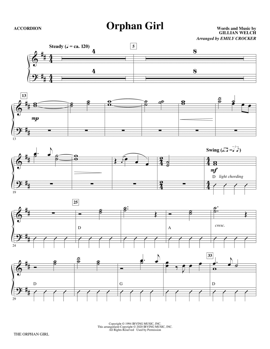 Orphan Girl (arr. Emily Crocker) - Accordion Choir scores gallery preview page 1