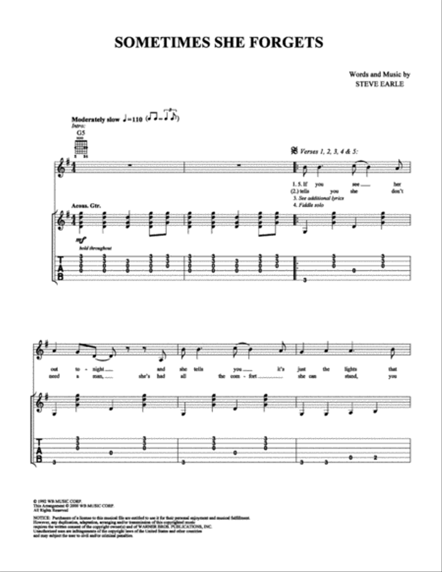 Sometimes She Forgets Electric Guitar scores gallery preview page 1