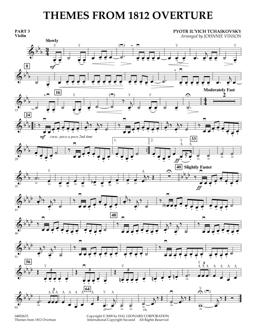 Themes from 1812 Overture - Pt.3 - Violin Concert Band scores gallery preview page 1