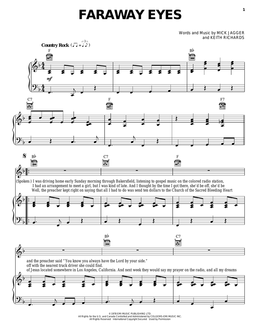 Faraway Eyes Faraway Eyes Piano, Vocal, Guitar scores gallery preview page 1