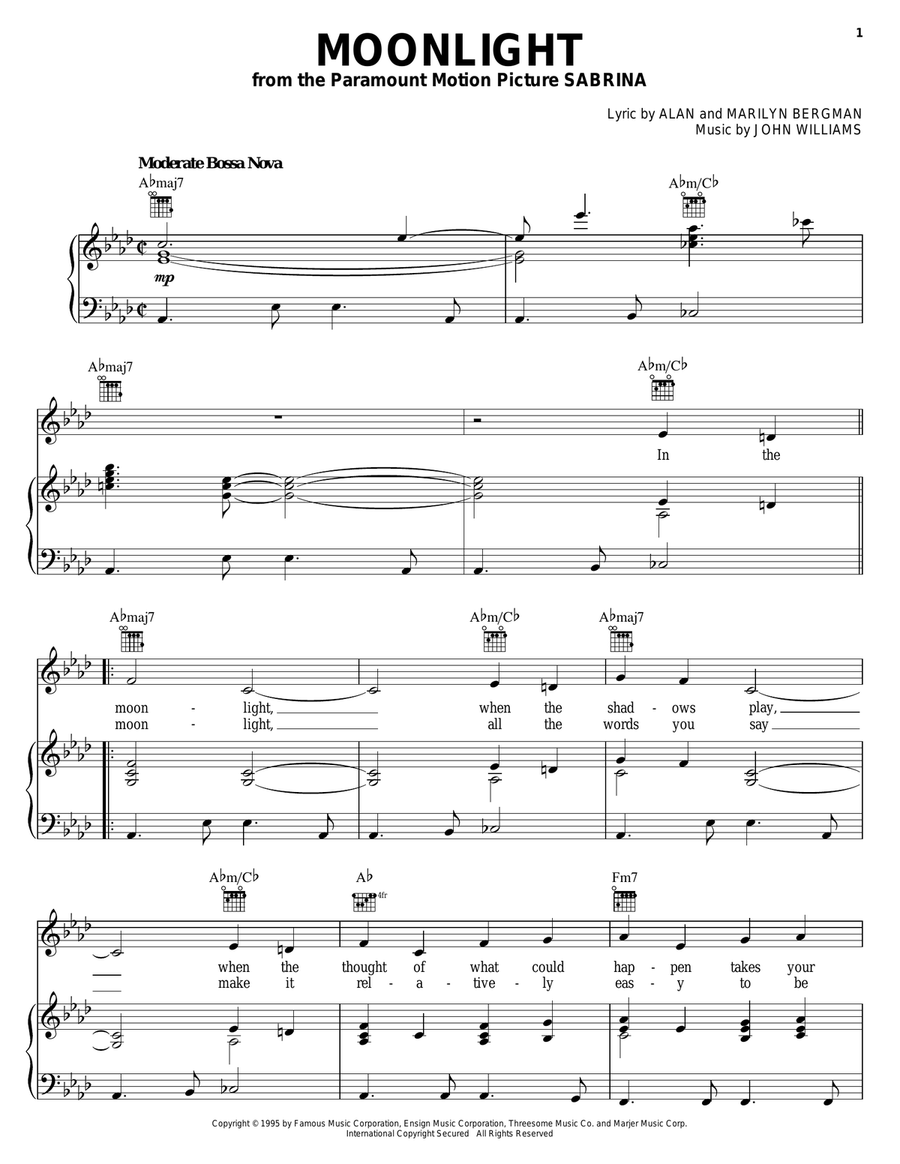 Moonlight Moonlight Piano, Vocal, Guitar scores gallery preview page 1
