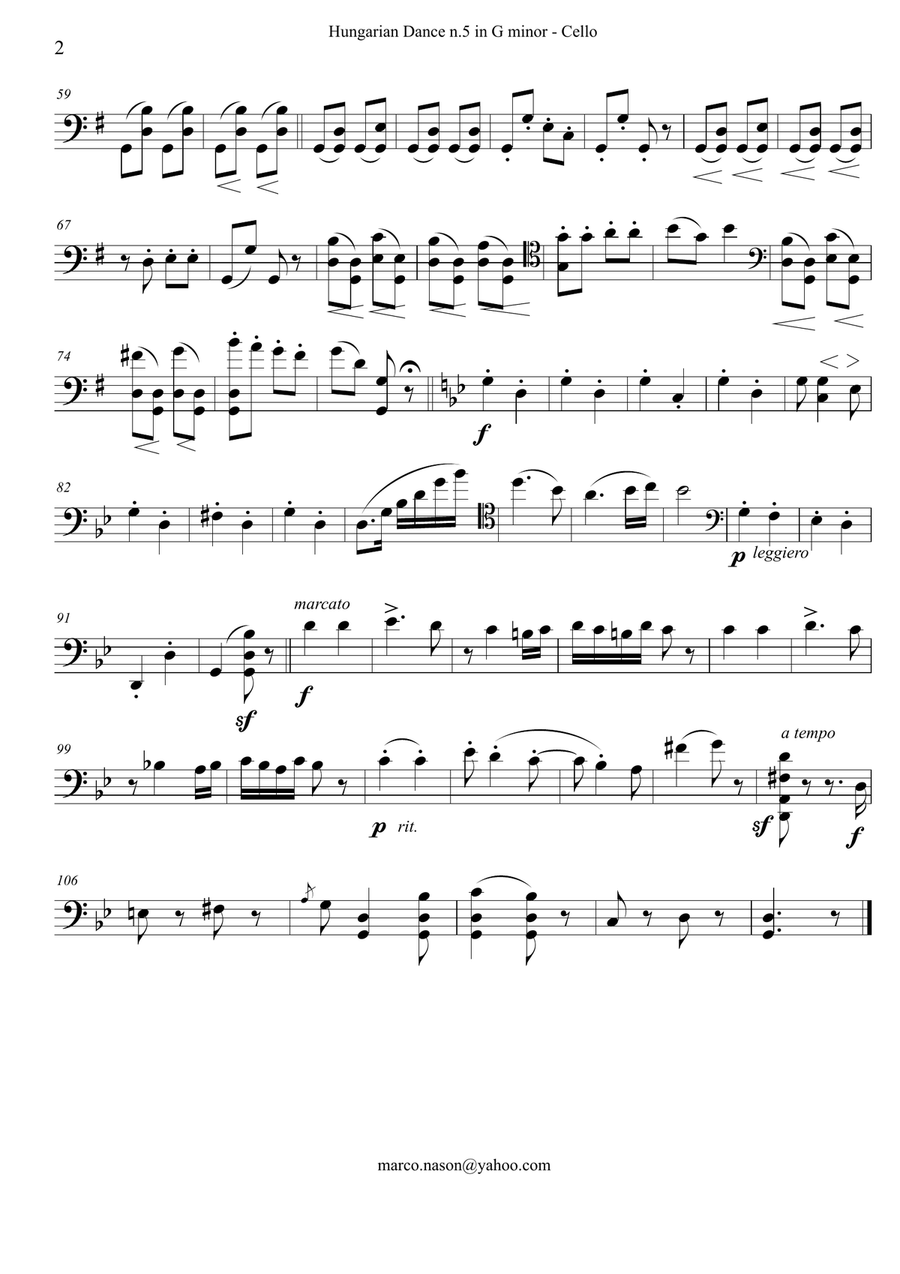 Brahms - Hungarian Dance n.5 in G minor for Piano Quartet Piano Quartet scores gallery preview page 6