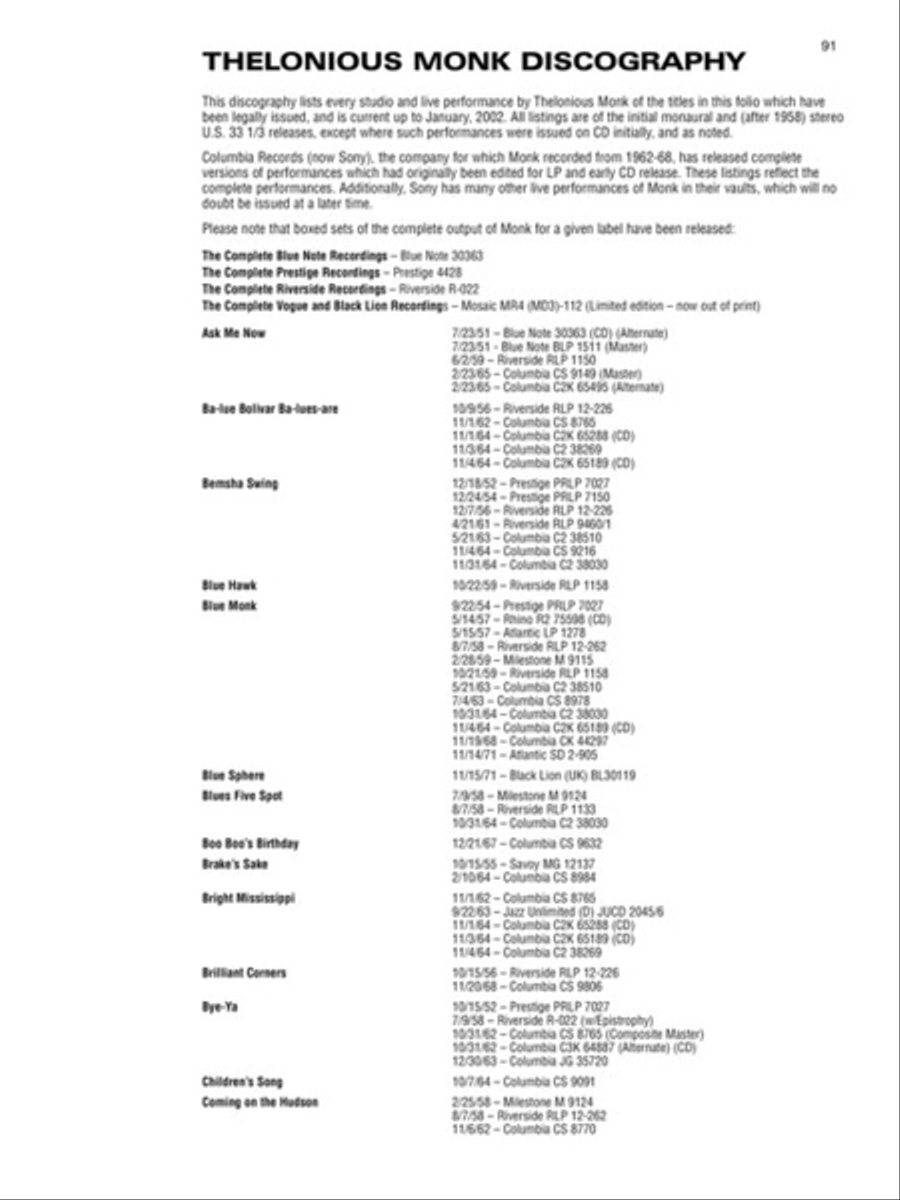 Thelonious Monk Fake Book Electric Guitar scores gallery preview page 9