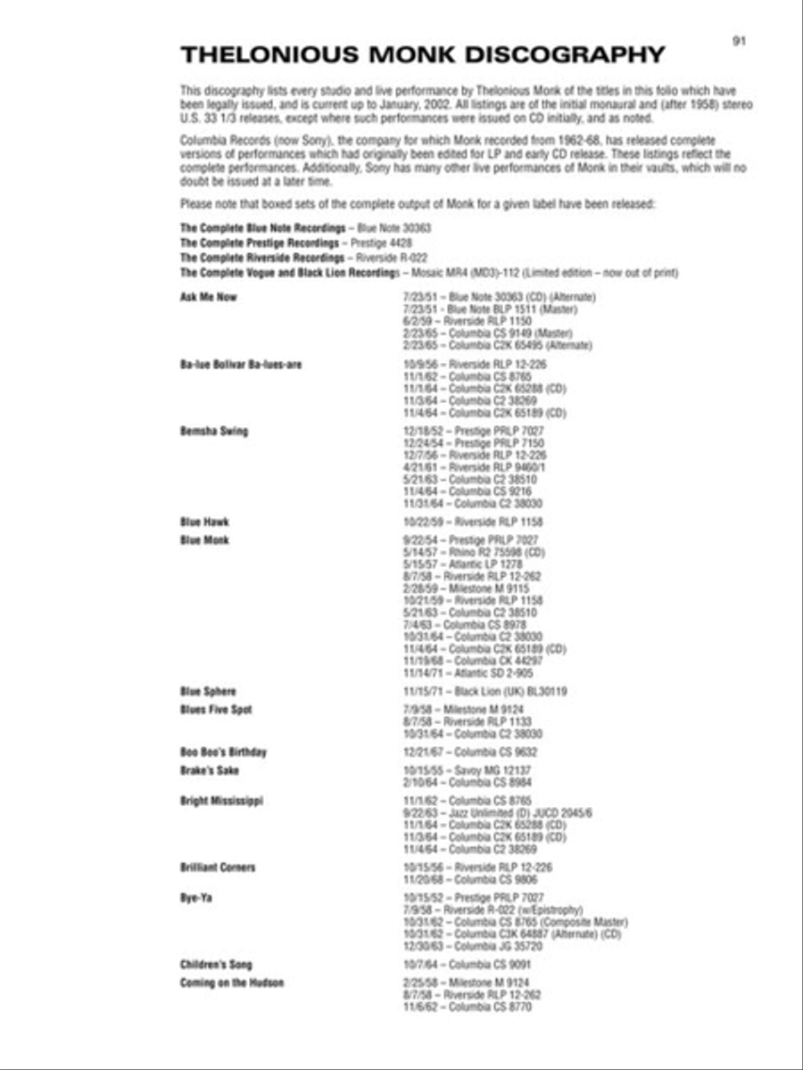 Thelonious Monk Fake Book
