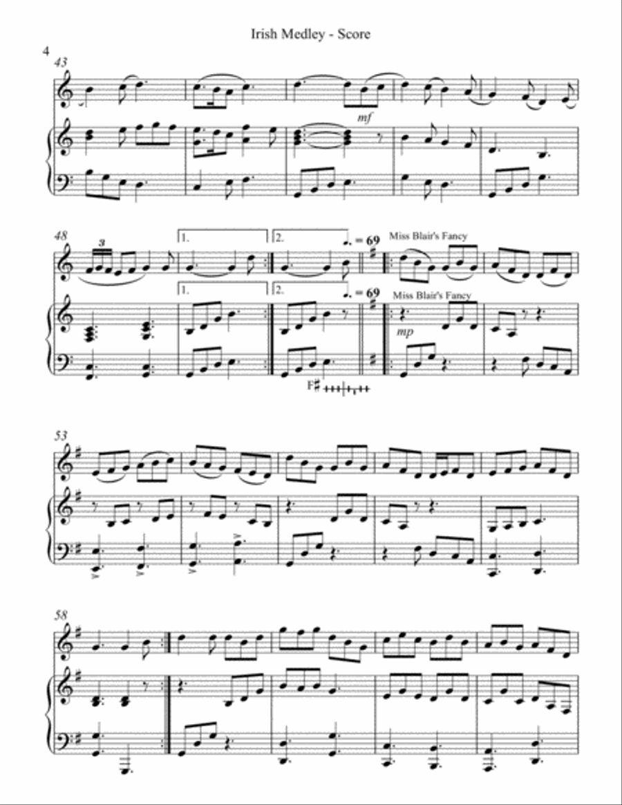 Irish Medley, Duet for Flute & Pedal harp Flute scores gallery preview page 4