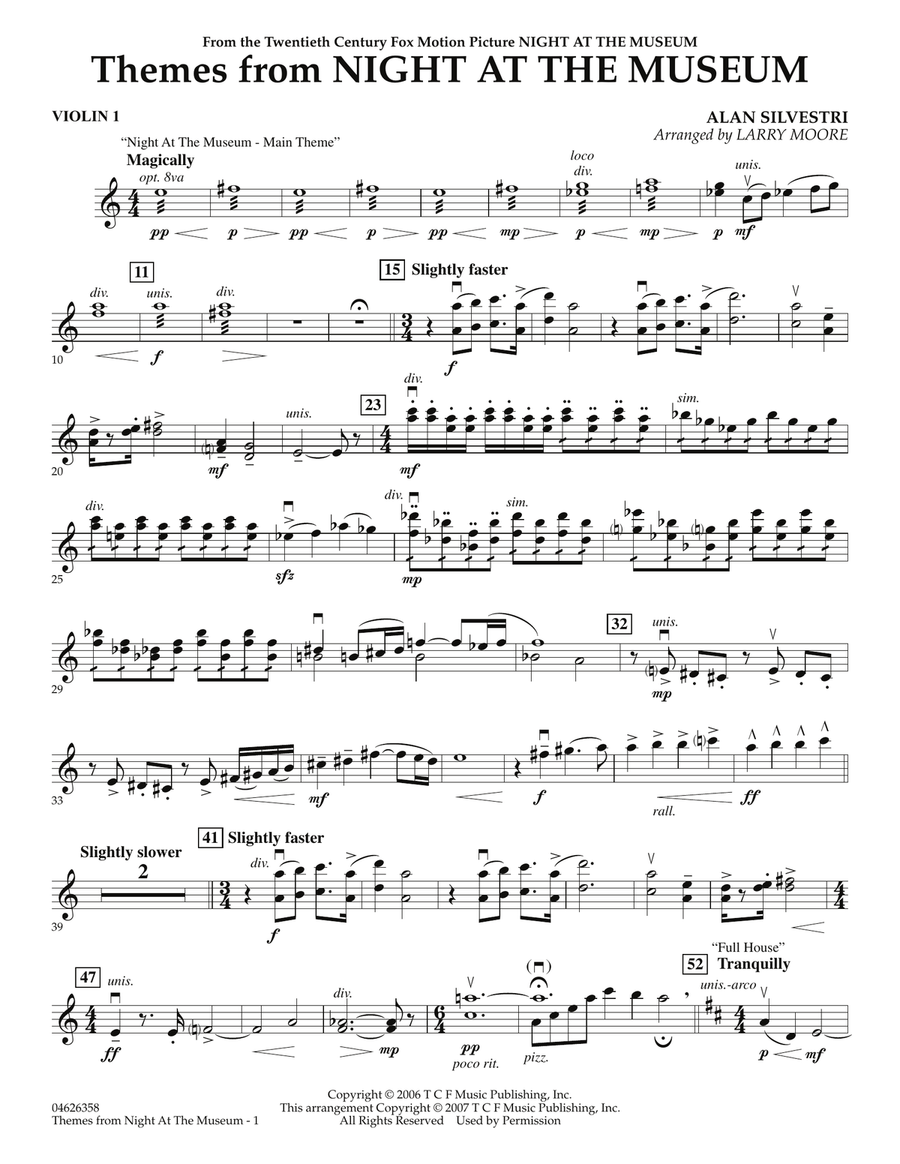 Themes from Night at the Museum - Violin 1 Orchestra scores gallery preview page 1