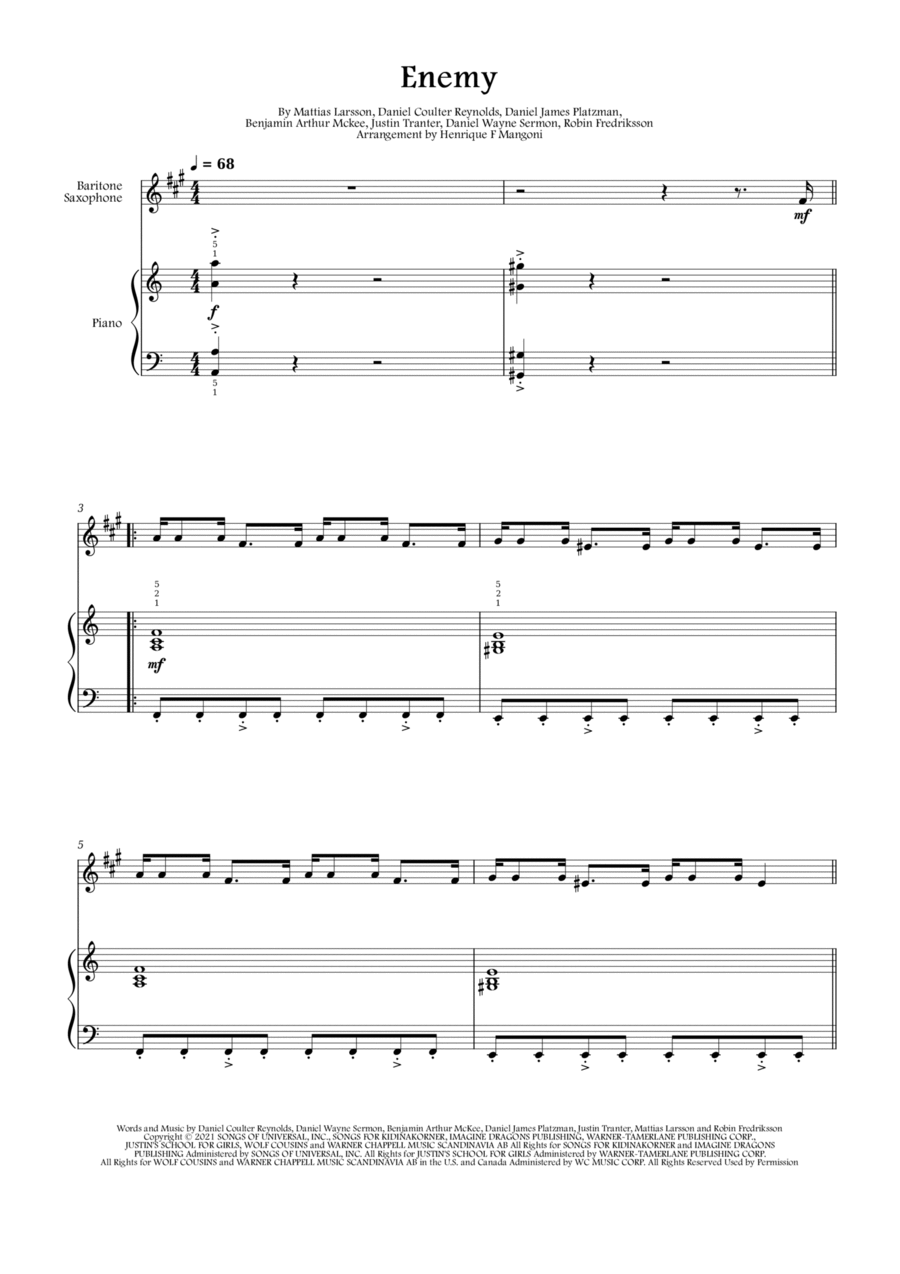 Enemy Baritone Saxophone scores gallery preview page 1