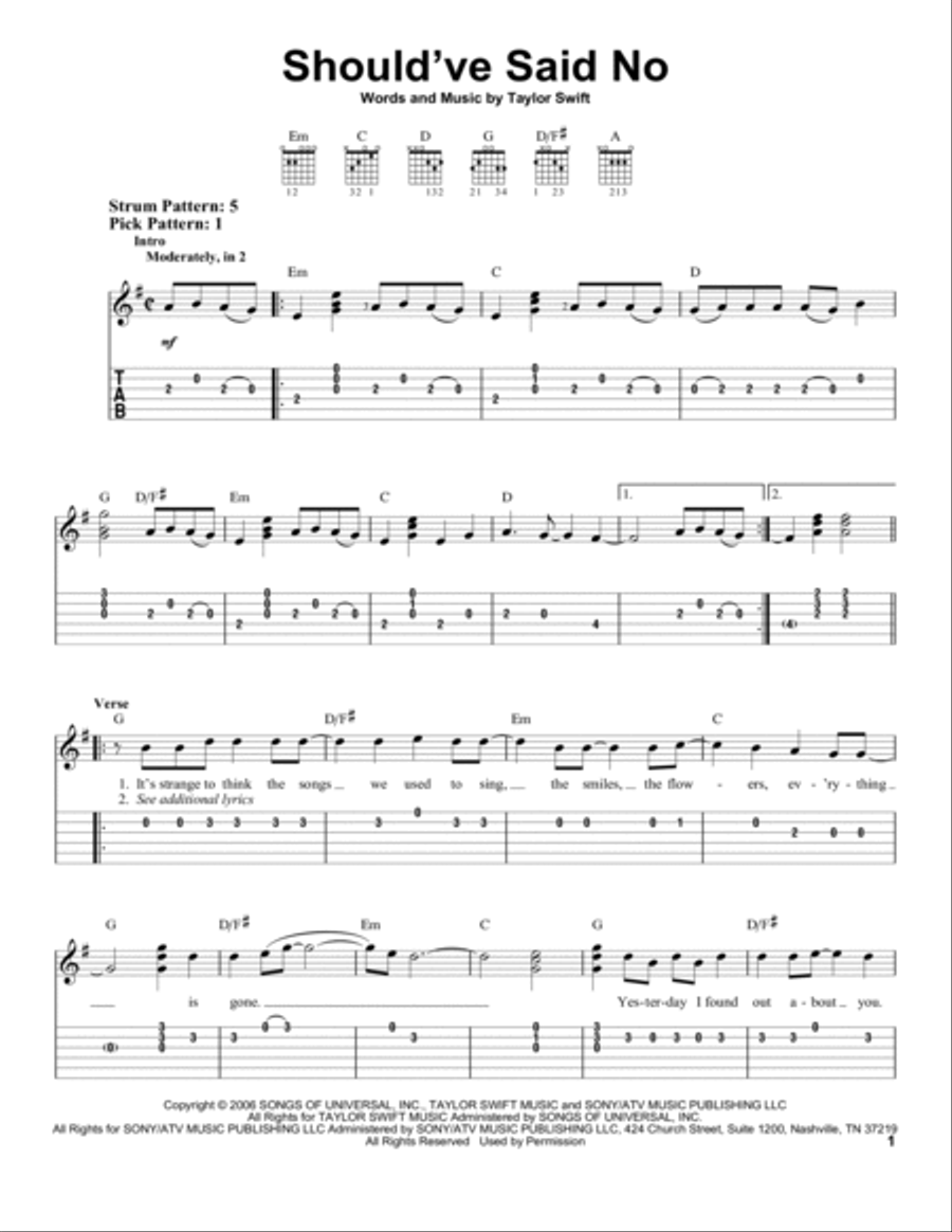 Should've Said No Should've Said No Acoustic Guitar scores gallery preview page 1