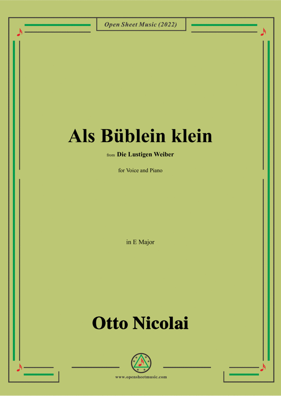 Nicolai-Als Bublein klein,in E Major,from Die Lustigen Weiber,for Voice and Piano Voice Solo scores gallery preview page 1
