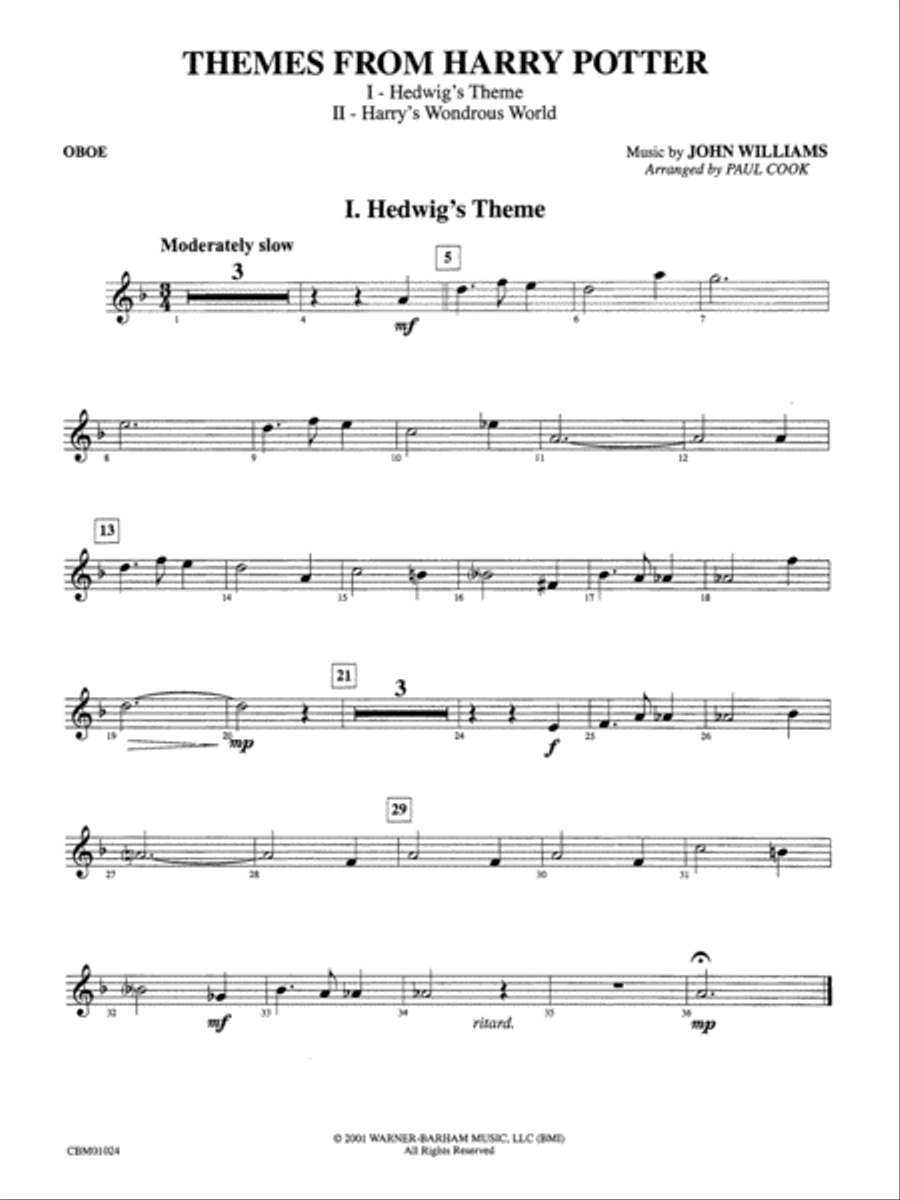 Harry Potter, Themes from: Oboe