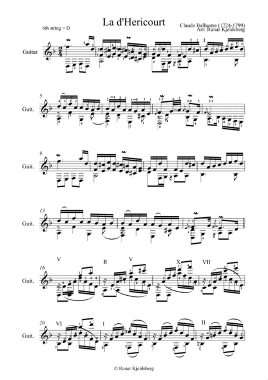 La D´Héricourt by Claude Balbastre (1724-1799) transcribed for solo guitar by Runar Kjeldsberg Guitar Solo scores gallery preview page 3