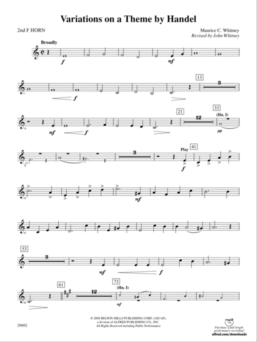 Variations on a Theme by Handel: 2nd F Horn Full Orchestra scores gallery preview page 1