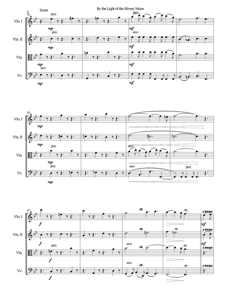 By the light of the silvery moon for string quartet String Quartet scores gallery preview page 2