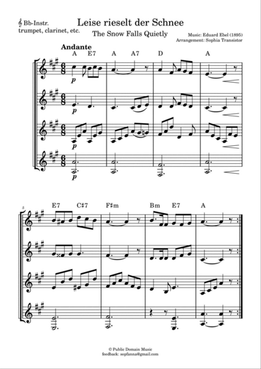 Leise rieselt der Schnee (The Snow Falls Quietly) for family band 4-Part scores gallery preview page 6