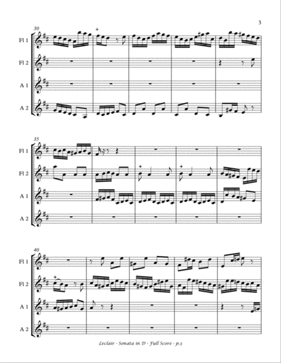 Sonata in D Major, Op 3 Nr 6, arr. Flute Quartet Flute Quartet scores gallery preview page 5