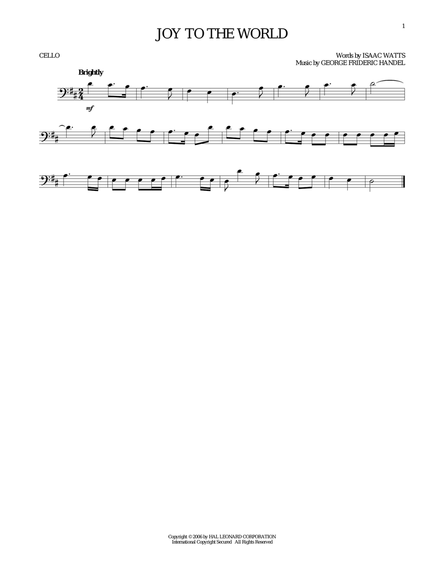Joy To The World Cello Solo scores gallery preview page 1