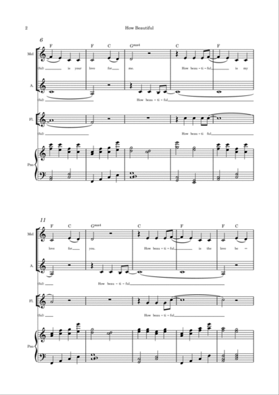 How Beautiful (Is the Love Between the Two of Us) - Alto duet, flute and piano Flute scores gallery preview page 2