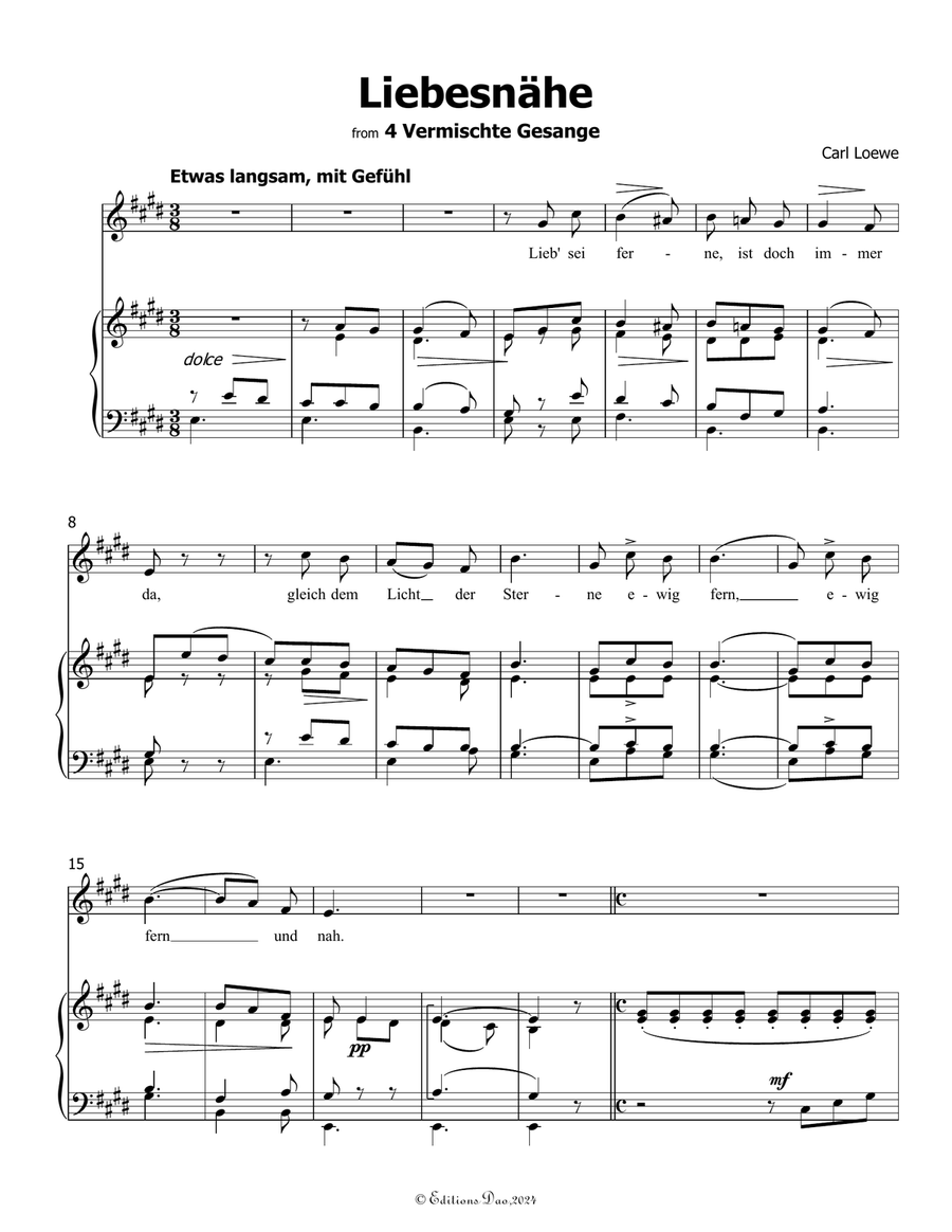 Liebesnahe, by Carl Loewe, in E Major Voice scores gallery preview page 3