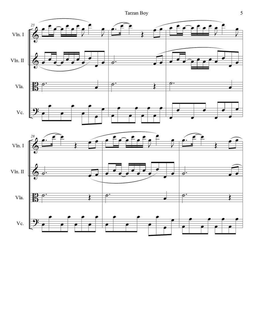 Tarzan Boy Tarzan Boy String Quartet scores gallery preview page 5
