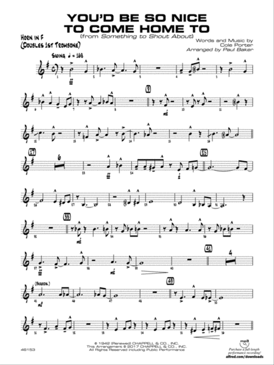 You'd Be So Nice to Come Home To: 1st F Horn Jazz Ensemble scores gallery preview page 1