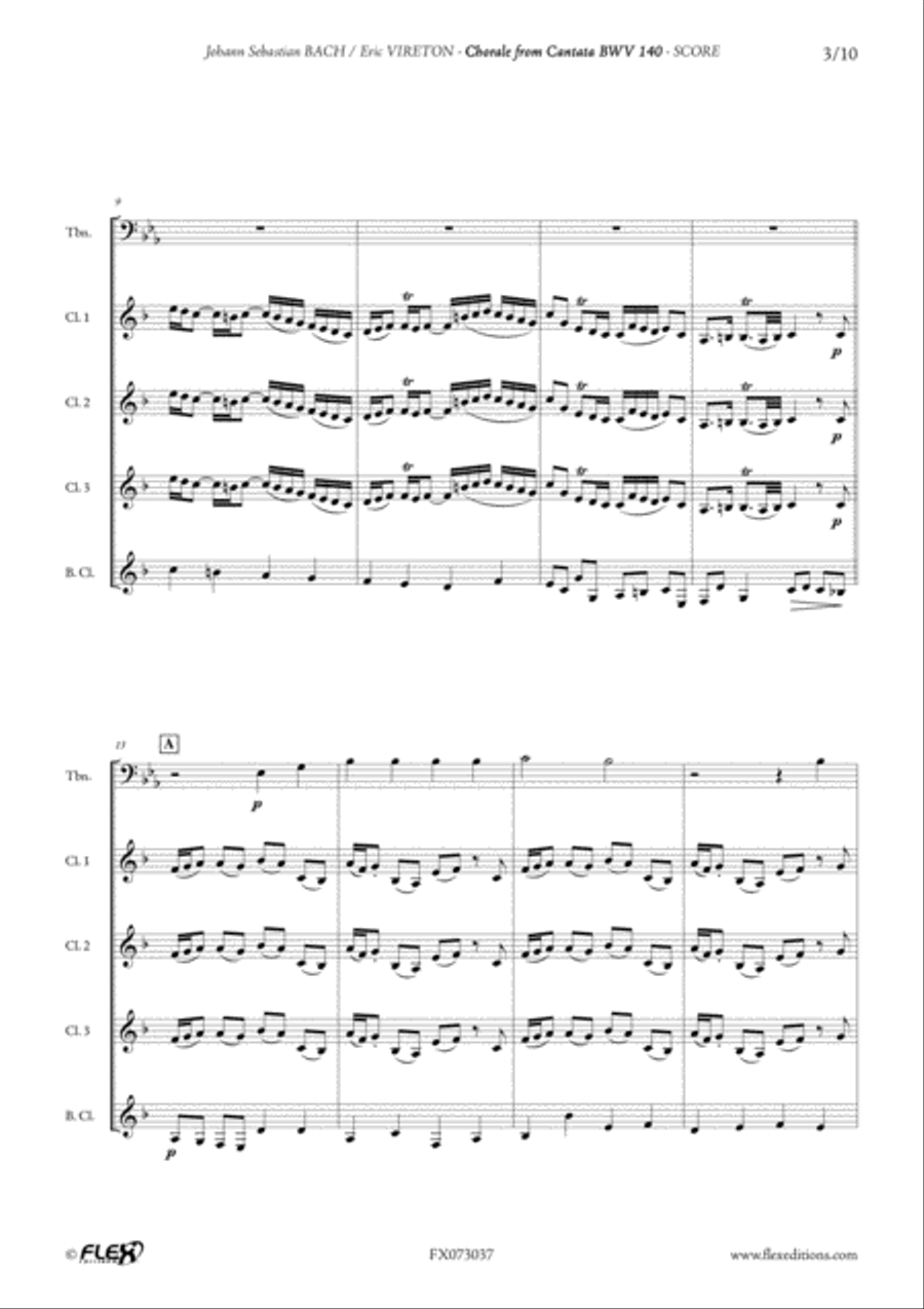 Chorale from Cantata BWV 140 Clarinet Quartet scores gallery preview page 3