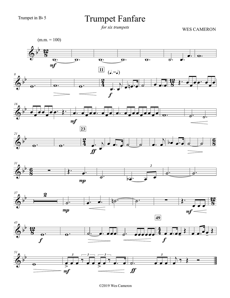 Trumpet Fanfare for six trumpets Brass Ensemble scores gallery preview page 5