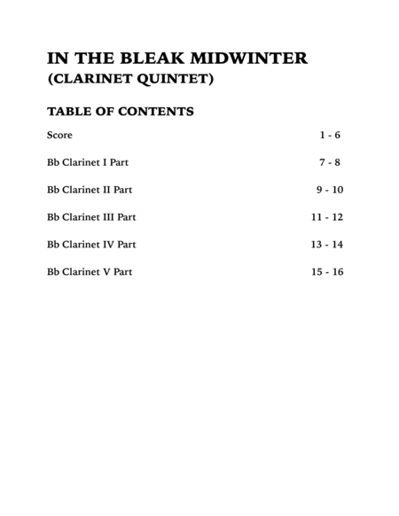 In the Bleak Midwinter (Clarinet Quintet) image number null