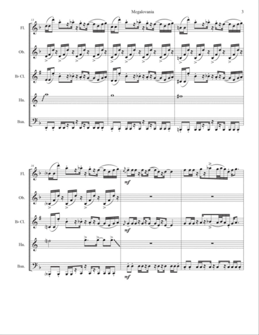 Megalovania Megalovania Woodwind Quintet scores gallery preview page 3