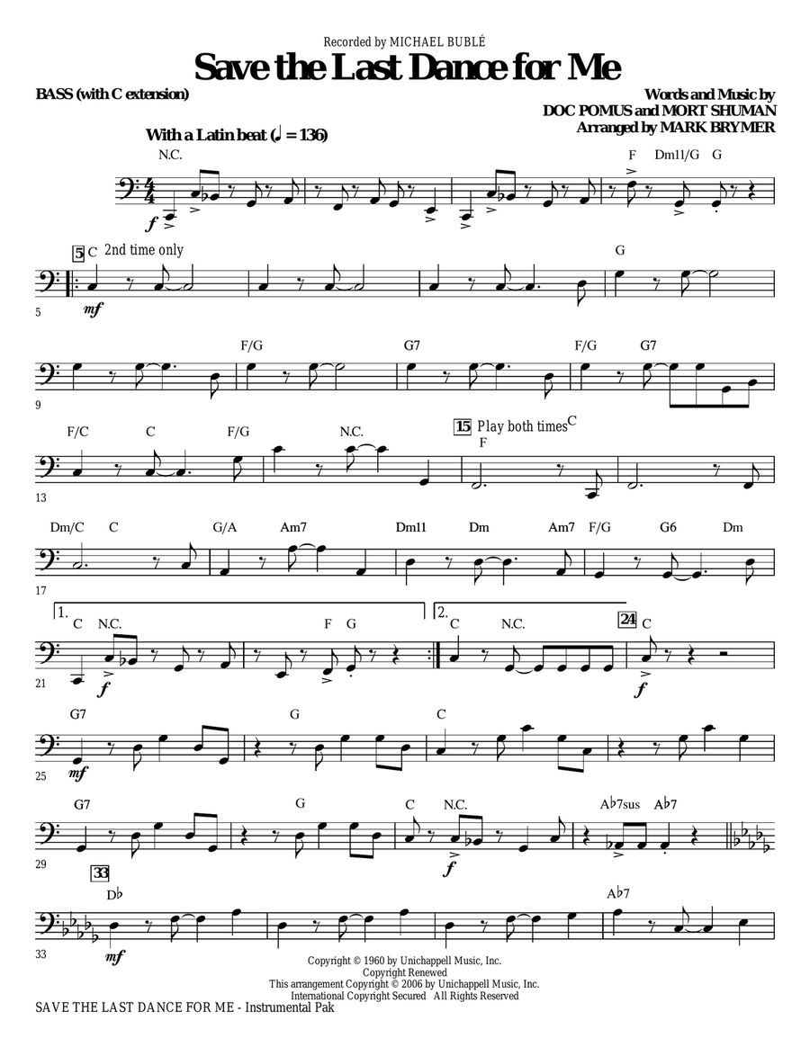 Save The Last Dance For Me (arr. Mark Brymer) - Bass
